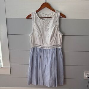 Lilly Pulitzer White Lace and Blue Striped Eyelet Mini Dress